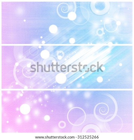 Colorful horizontal banners. Abstract watercolor hand painted hearts. Web design elements for website or brochure headers or sidebars.Bokeh texture.