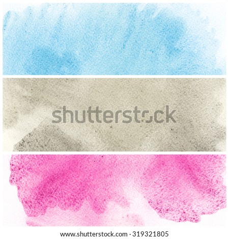 Abstract watercolor hand painted textured banners. Colorful banners design or invitation or web template. Aquarelle background.