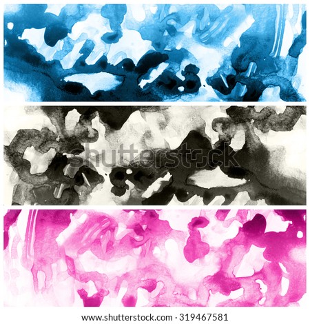 Abstract watercolor hand painted brush strokes. Pattern banners.Striped graphic art design elements for website or brochure headers or sidebars.Grunge texture.