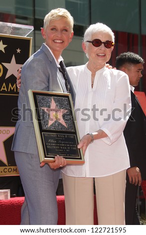 LOS ANGELES - AUG 03:  Ellen Degeneres & mom Betty arriving to Walk of Fame - ELLEN DEGENERES  on August 03, 2012 in Hollywood, CA
