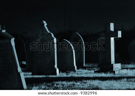 Spooky cold graveyard