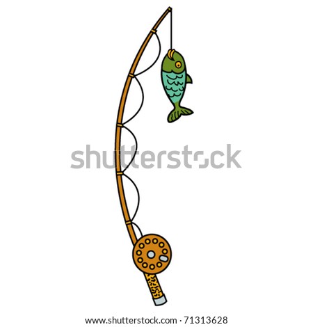 Fishing Pole And Reel With Fish. Stock Vector Illustration 71313628 ...