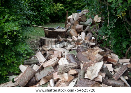 Log pile in the garden, Hampshire, England.