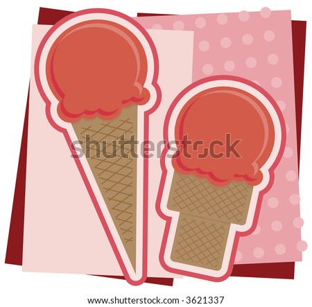 Illustration of Strawberry ice cream cones, without title.