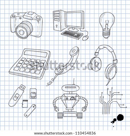 Vector illustration of objects on electronics