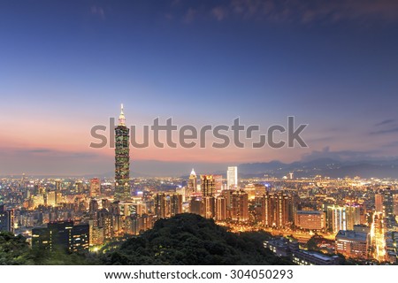 Taipei, Taiwan - August 3,2015: Night view of Taipei, in Taiwan, with the famous Taipei101