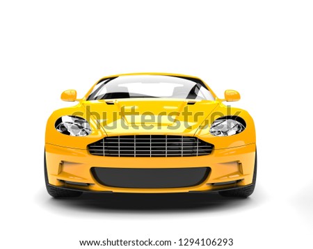 Sun yellow modern sports luxury car - front view - 3D Illustration