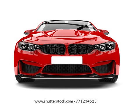 Crimson red modern sport racing car - front view closeup shot - 3D Illustration