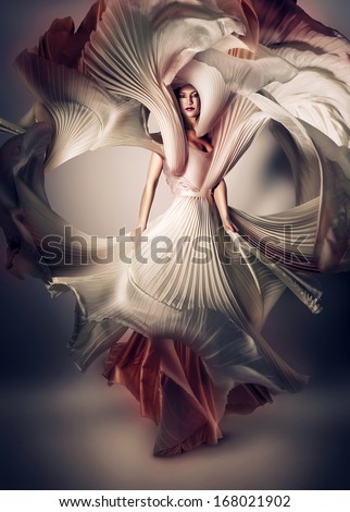mystic woman with flying white dress