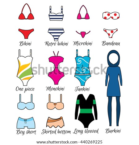 Swimsuits Models. Popular Swimwear Types For Women. Monokini, Burkini ...