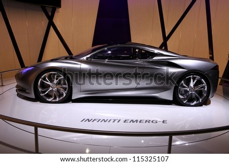 PARIS - SEPTEMBER 30: The Infinity Emerg-E Concept displayed at the 2012 Paris Motor Show on September 30, 2012 in Paris