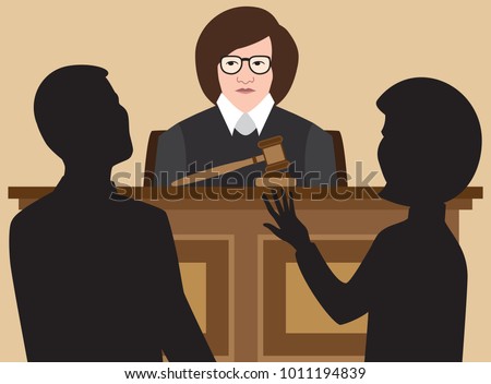 A female judge is listening to two lawyers argue their cases