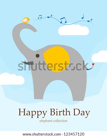 Happy Baby Elephant With Little Bird Singing Happy Song, Happy Birthday ...