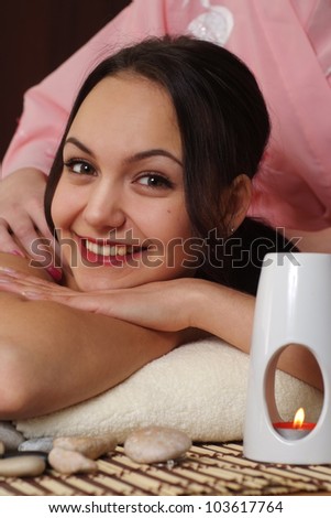 Caucasian lady at a reception in the spa salon