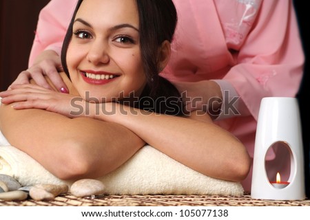 Beautiful Caucasian lady at a reception in the spa salon