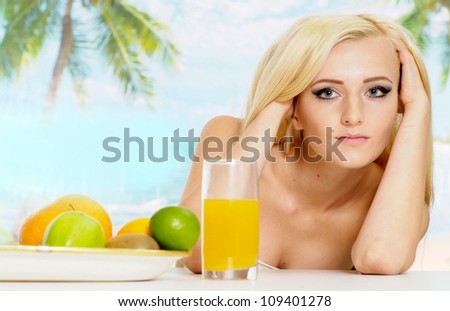 Magnificent blonde with a bright appearance is resting at a resort