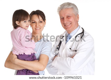 Fun family with children go to the doctor