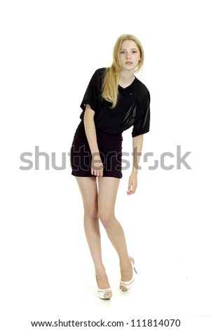 Lovely blonde with a bright appearance on white background