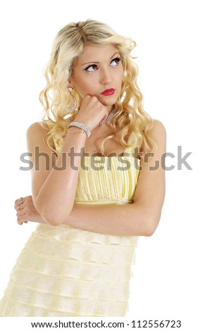 Striking blonde with a bright appearance on a white background