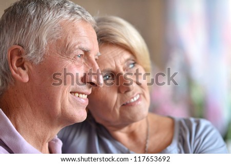 nice elderly couple posing in the room