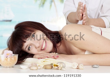 happy woman with bright appearance rests in the spa