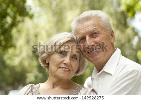 Beauteous elderly couple went for a walk in the park on a summer day