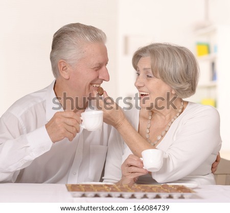 Nice elderly couple together on a white background
