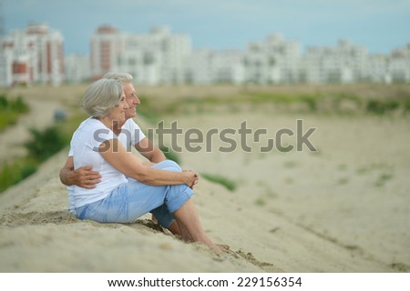 Amusing happy elderly couple on the beach