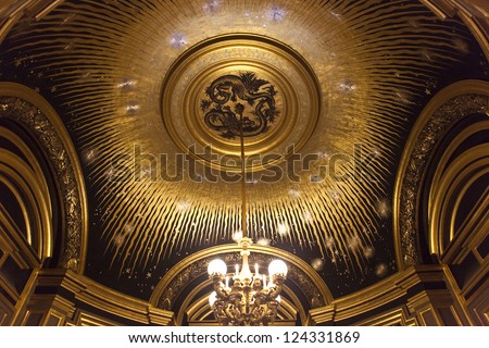 PARIS - DECEMBER 22 : An interior view of Opera de Paris, Palais Garnier, is shown on DECEMBER 22, 2012 in Paris. It was built from 1861 to 1875 for the Paris Opera house.