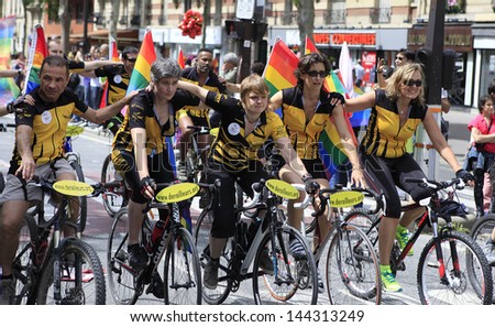 PARIS, FRANCE - JUNE 29 : Protesters marching for gay rights at The Gay Pride parade 2013 in Paris, France, June 29, 2013