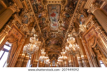 PARIS OCTOBER 02 : An interior view of Opera de Paris, Palais Garnier, It was built from 1861 to 1875 for the Paris Opera house an is shown on OCTOBER 02, 2010 in Paris.