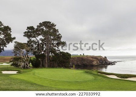 PEBBLE BEACH, CALIFORNIA - SEPTEMBER 25, 2014 : The public golf course of Pebble Beach, near Monterey, California, USA,   september 25, 2014,  in  Monterey, California, USA