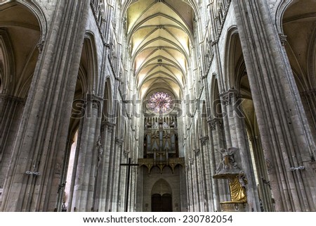 AMIENS, FRANCE-AUGUST 07, 2014 : Interiors and architectural details of  the gothic cathedral of Amiens, on august 07, 2014, in Amiens, France.