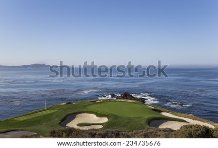 PEBBLE BEACH, CALIFORNIA SEPTEMBER 23, 2014 : The public golf course of Pebble Beach, near Monterey, California, USA, september 23, 2014, in  Monterey, California, USA