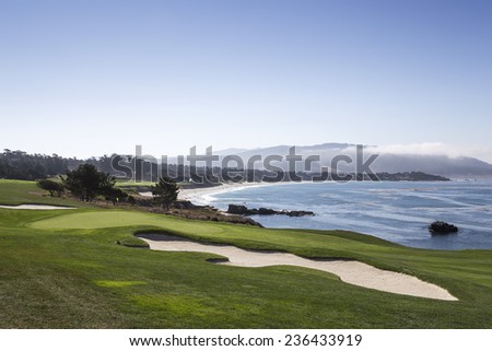 PEBBLE BEACH, CALIFORNIA-SEPTEMBER 23, 2014 : The public golf course of Pebble Beach, near Monterey, California, USA, september 23, 2014, in  Monterey, California, USA