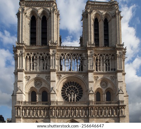 PARIS, FEBRUARY 15 : facade of the cathedral Notre Dame de Paris on FEBRUARY 15, 2013 in Paris, France. .
