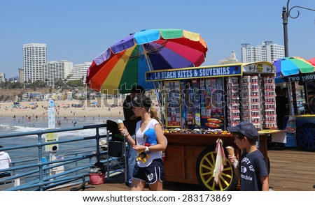 SANTA MONICA, CA, UNITED STATES, APRIL 12, 2015 : Santa Monica pier on the beach of santa monica, california, united states