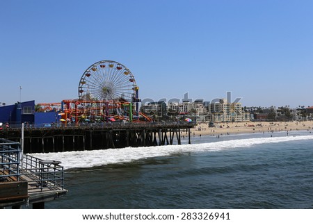 SANTA MONICA, CA, UNITED STATES, APRIL 12, 2015 : Santa Monica pier on the beach of santa monica, california, united states
