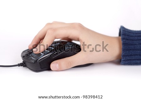 Computer mouse and a hand of a child, clipping path