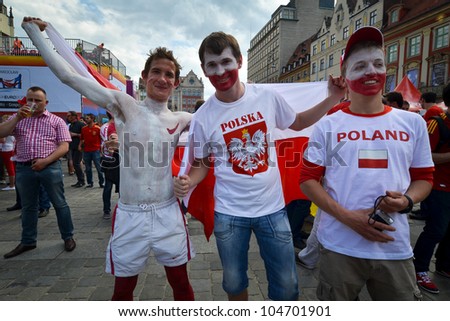 WROCLAW, POLAND - JUNE 8: Polish fans arrive in the  fanzone before match Euro 2012 between Poland - Grece in Wroclaw on June 8, 2012 in Wroclaw, Poland. Zone for the fans UEFA EURO Championship.