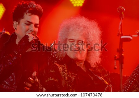 WROCLAW, POLAND - JULY 7:  Concert Queen + Adam Lambert in the Rock Festival in Wroclaw on July 7, 2012 in Wroclaw, Poland.