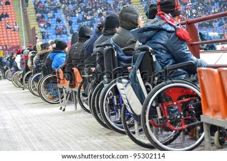 MILAN, ITALY - FEBRUARY 05: Disabilities fans during match Sere A AC Milan - Napoli (0:0) at the stadium San Siro on February 05, 2012 in Milan, Italy.