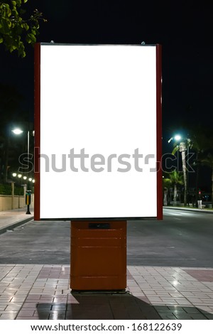 Empty white billboard at bus stop
