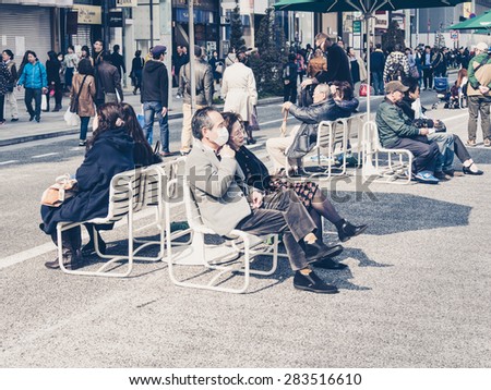 TOKYO, JAPAN - MARCH 20: Ginza district on March 20, 2015 in Tokyo, Japan. It is one of the world\'s best known shopping districts.