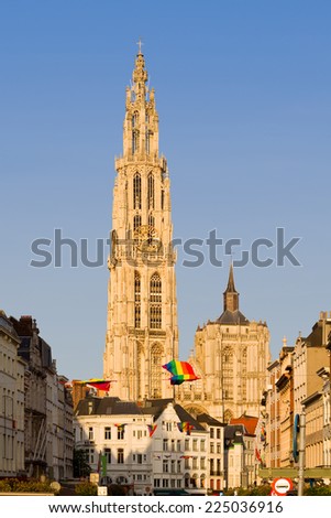 The Cathedral of Our Lady in Antwerp, Belgium, built in Gothic architectural style