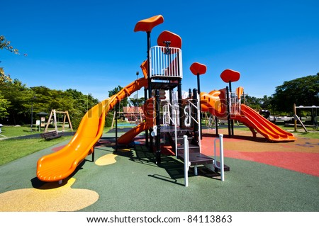 playgrounds in park and nice blue sky