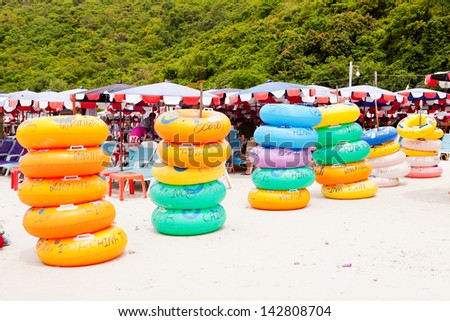Rubber ring on beach