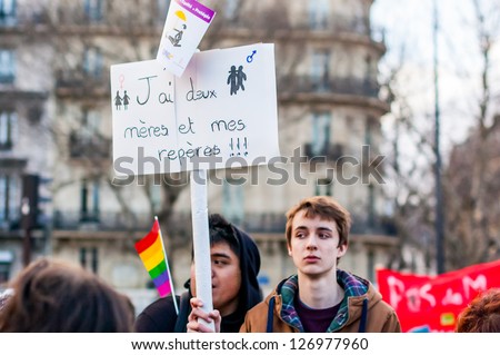 PARIS - JANUARY 28: Manifestation for marriage equality on January 28, 2013 in Paris. Thousands of marchers rally in Paris in favor of legalization of same-sex marriage.