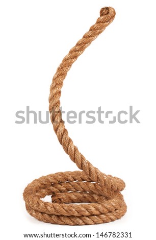 Roll of a thin rope with a loop for hanging, isolated on white