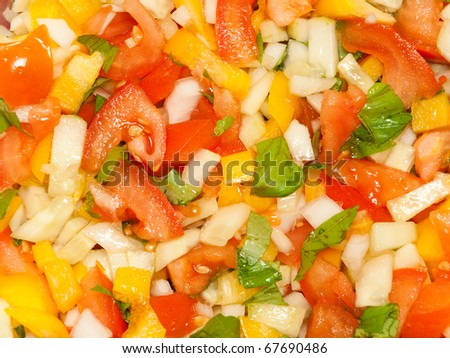 Vegetable salad ingredients close up